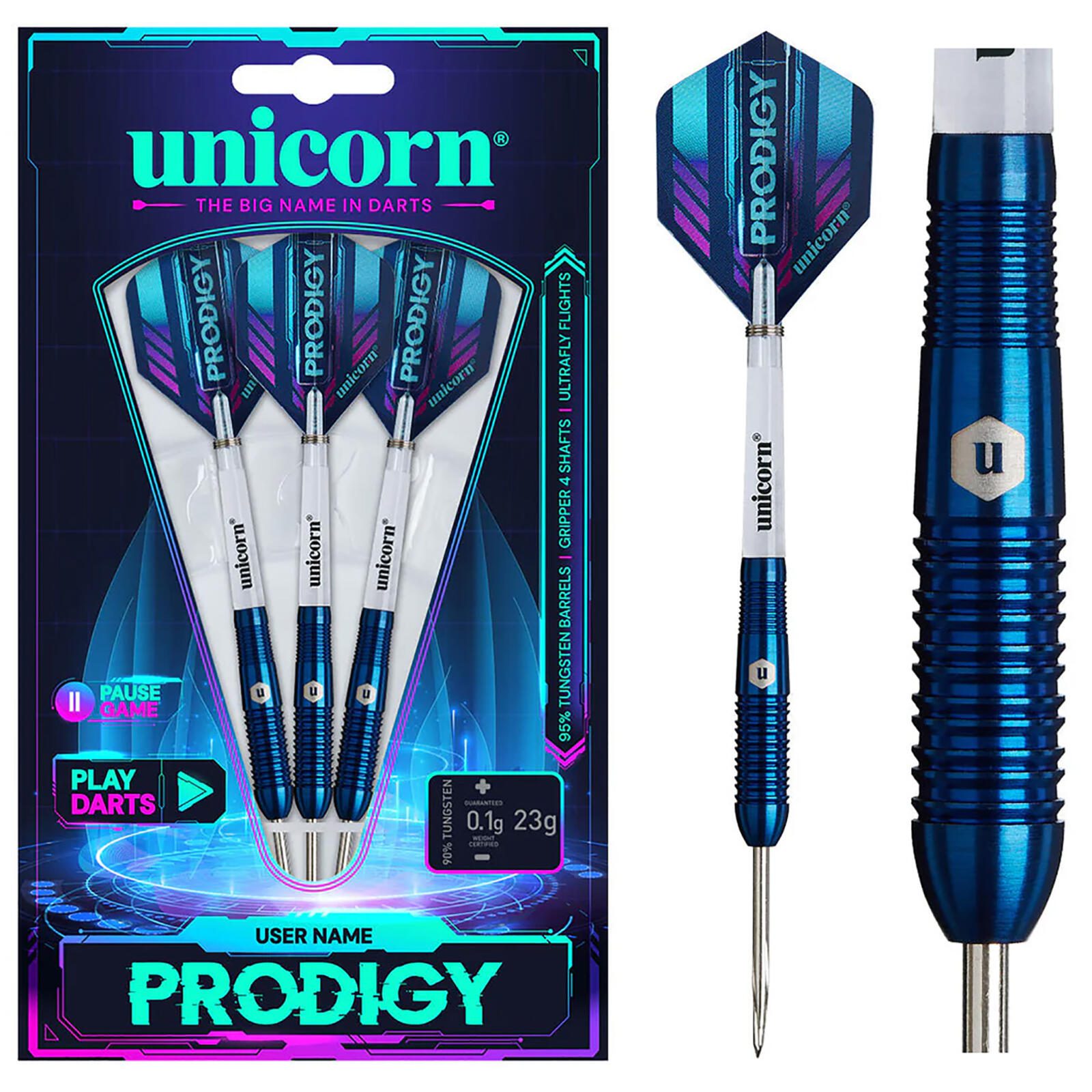 Unicorn Prodigy Parrallel 95% Tungsten Steel Tip Darts